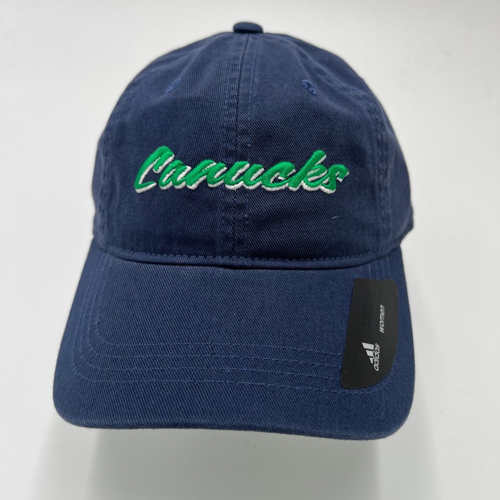 Vancouver Canucks Adidas Strapback Hat Navy Green Script One Size NHL New w/Tags